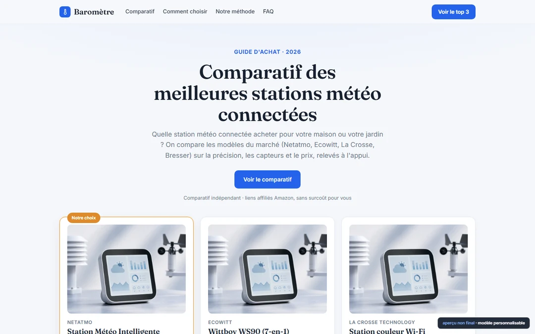 Capture originale — Site d'affiliation stations météo connectées