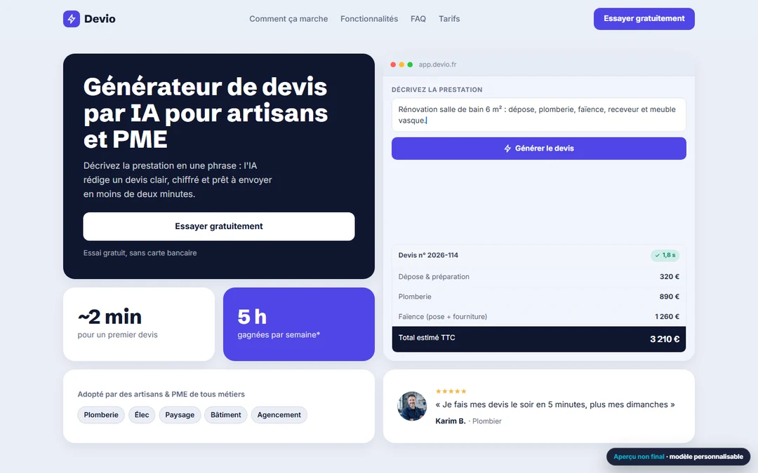 Capture originale — Site IA — générateur de devis express