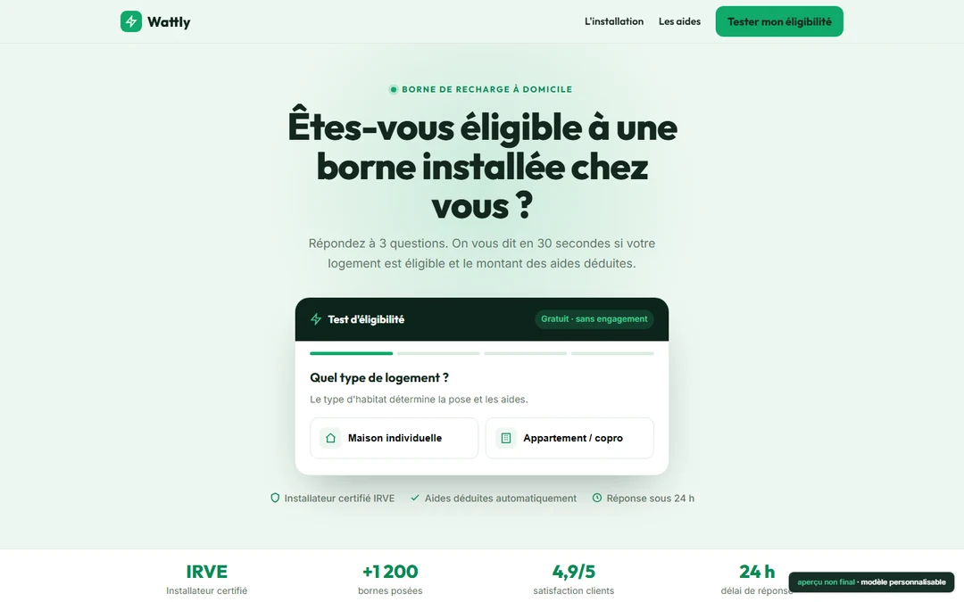 Capture originale de Site génération de leads bornes de recharge