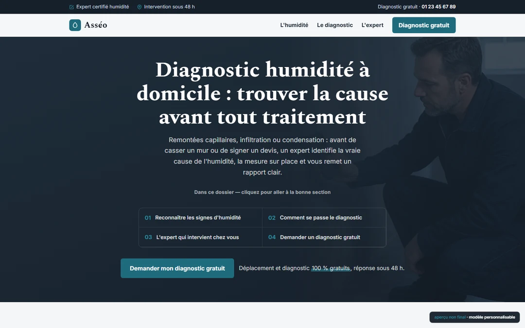 Capture originale de Site génération de leads diagnostic humidité