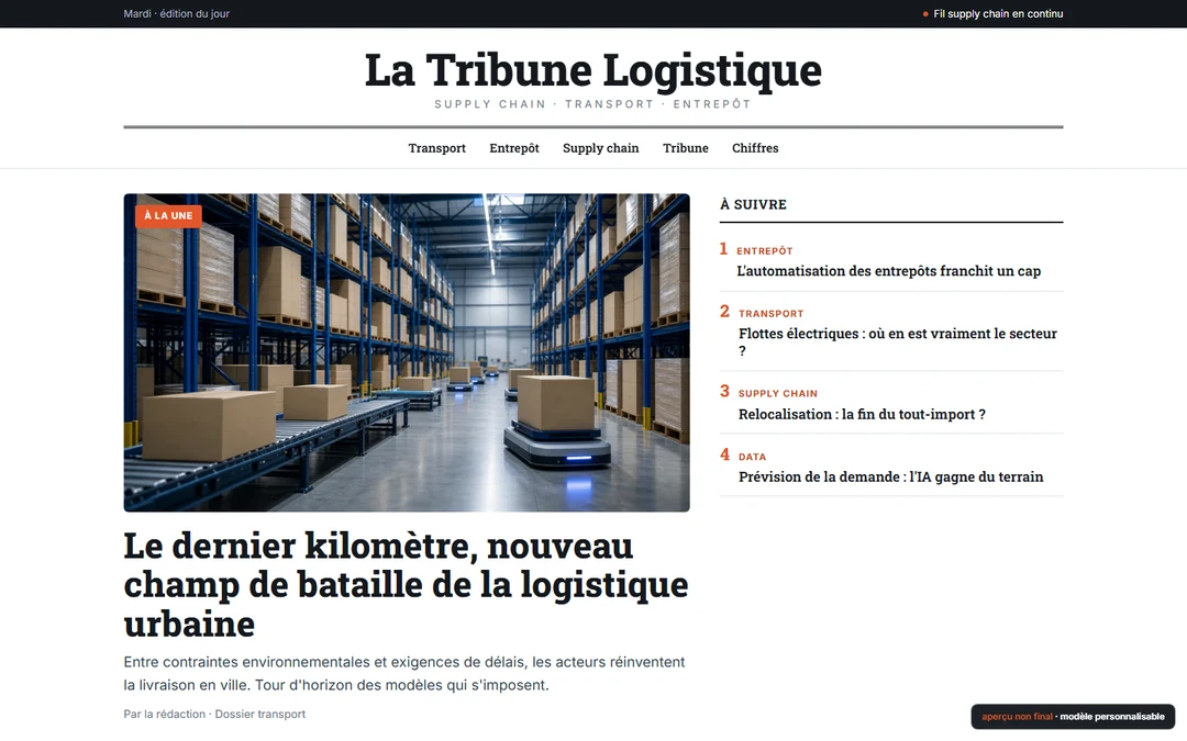 Capture originale de Média B2B logistique prêt pour la vente de liens