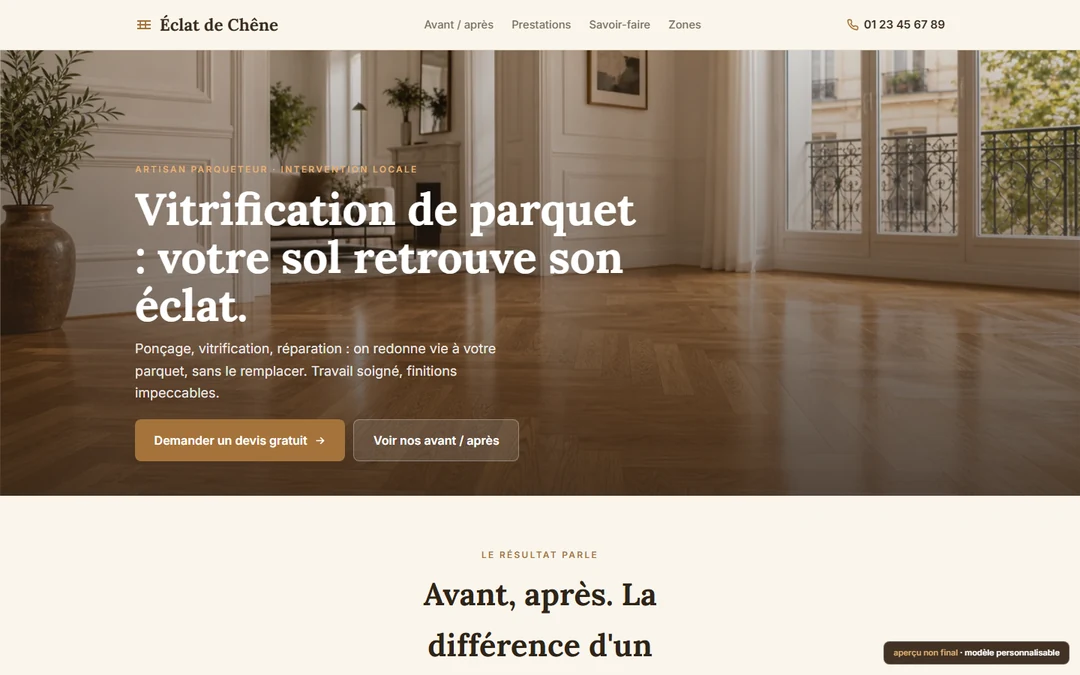 Capture originale de Site Rank & Rent vitrification de parquet