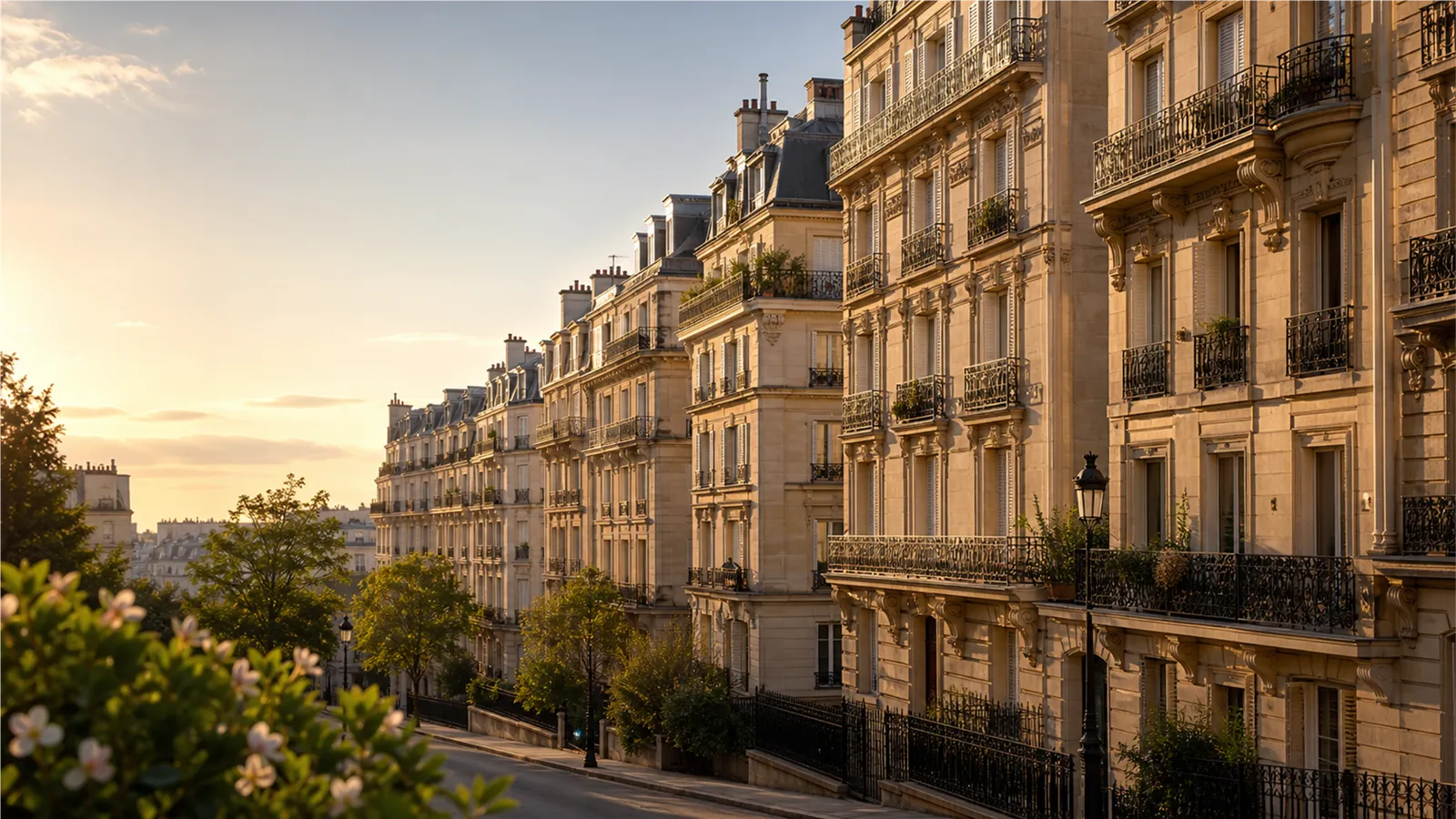 Quartier résidentiel au coucher du soleil