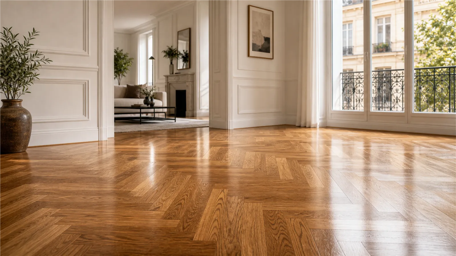 Parquet vitrifié dans une pièce lumineuse